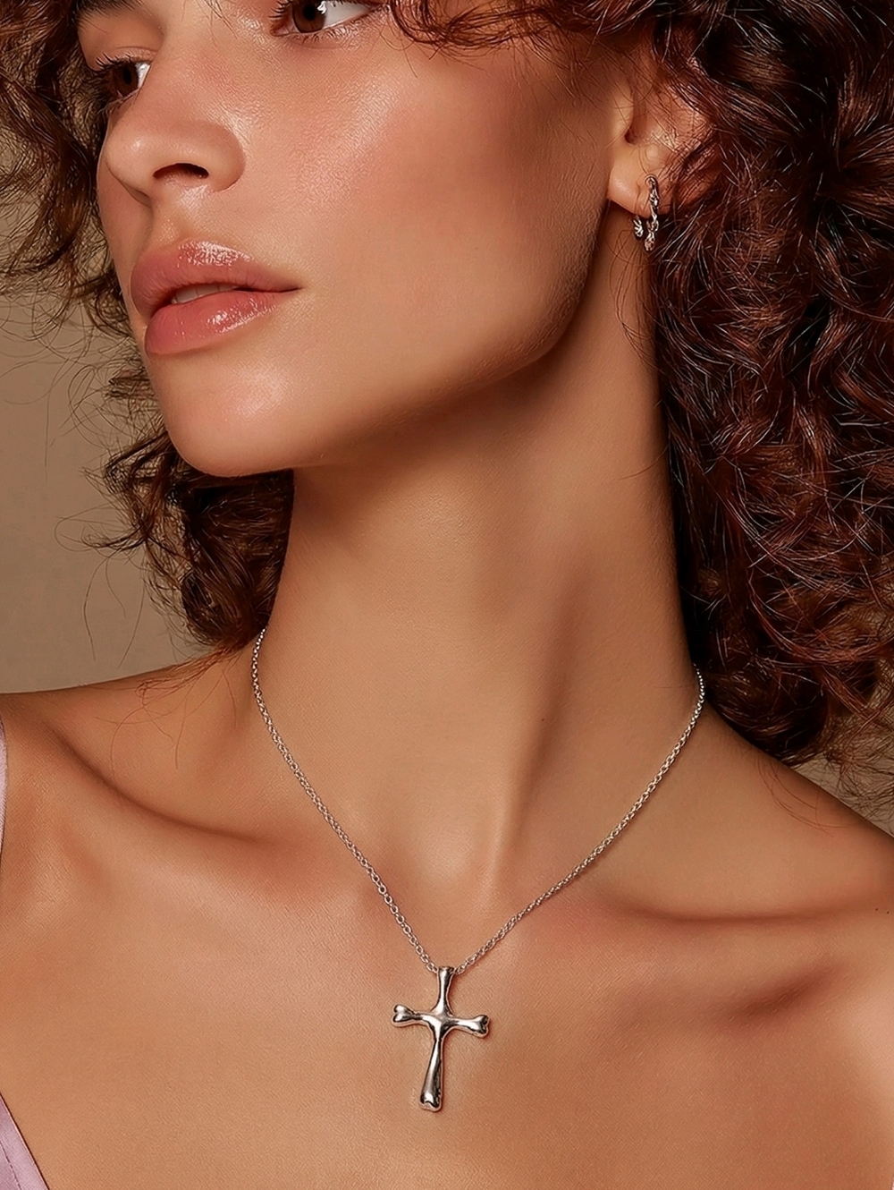 Sterling Silver Cross Necklace Dainty Chain Puffed Cross 20" Modern Faith 925